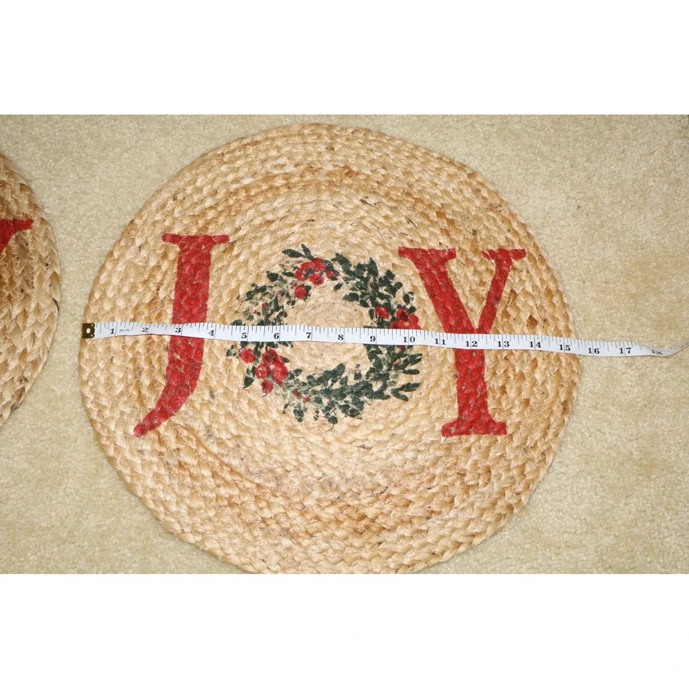 Christmas Holiday Farmhouse Joy Jute Placemats & Mug Set Red White Rustic Decor